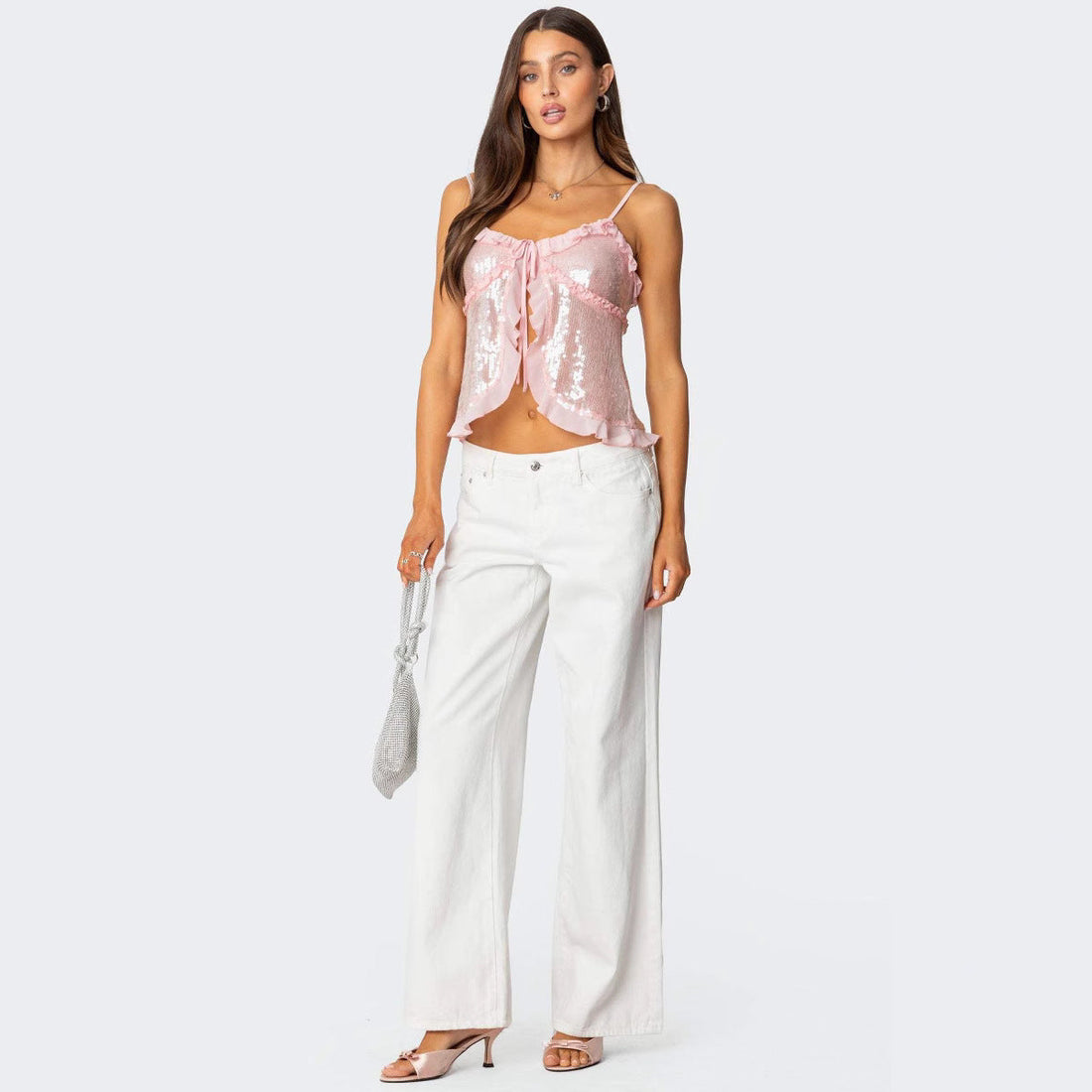 Dame Crop Top – Pailletdetaljer – Figursyet – Rynket Kant – Halterneck Design