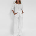 Women's Set – Linen Blend – Relaxed Fit – Short-Sleeved Top & Wide Pants