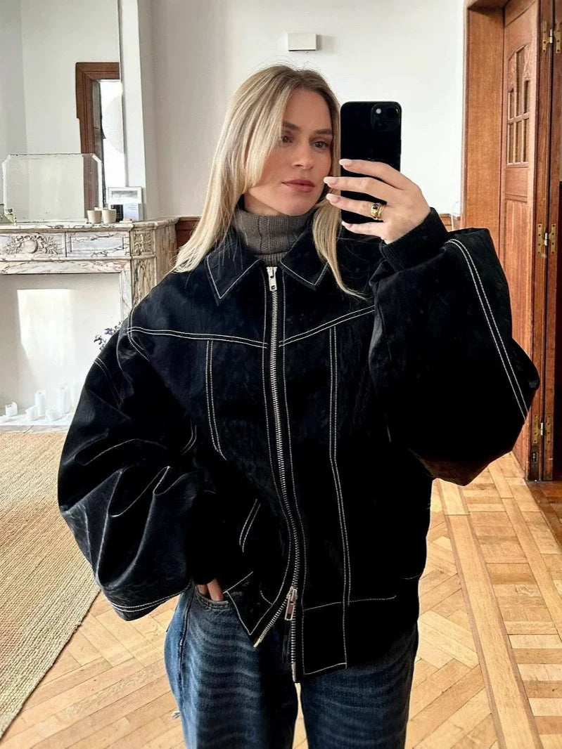 Oversized Relaxed Fit Cotton Blend Jacket