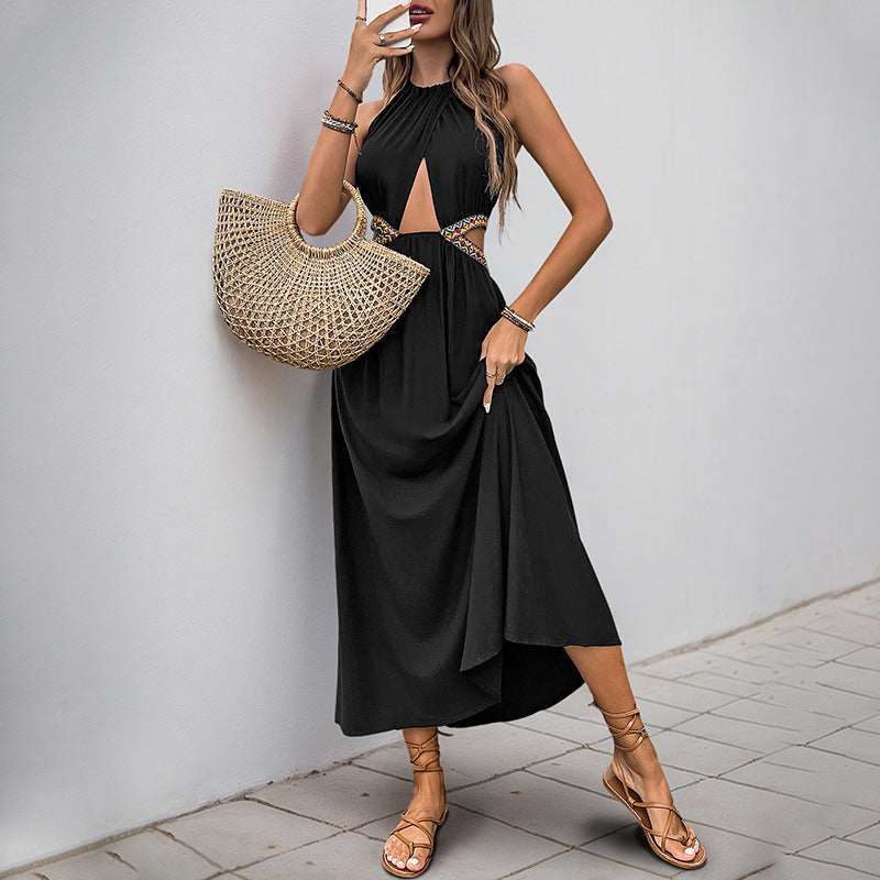 Halterneck Midi Waist Cutout Knot Detail Dress