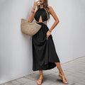 Dress for Women – Halterneck – Midi Length – Waist Cutout – Knot Detail