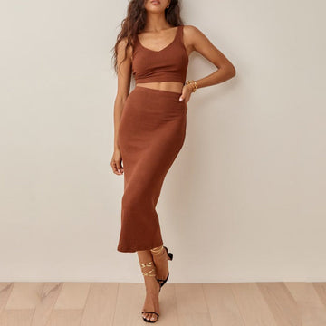 Ribbed Knit Cropped High-Waisted Slim Fit Set