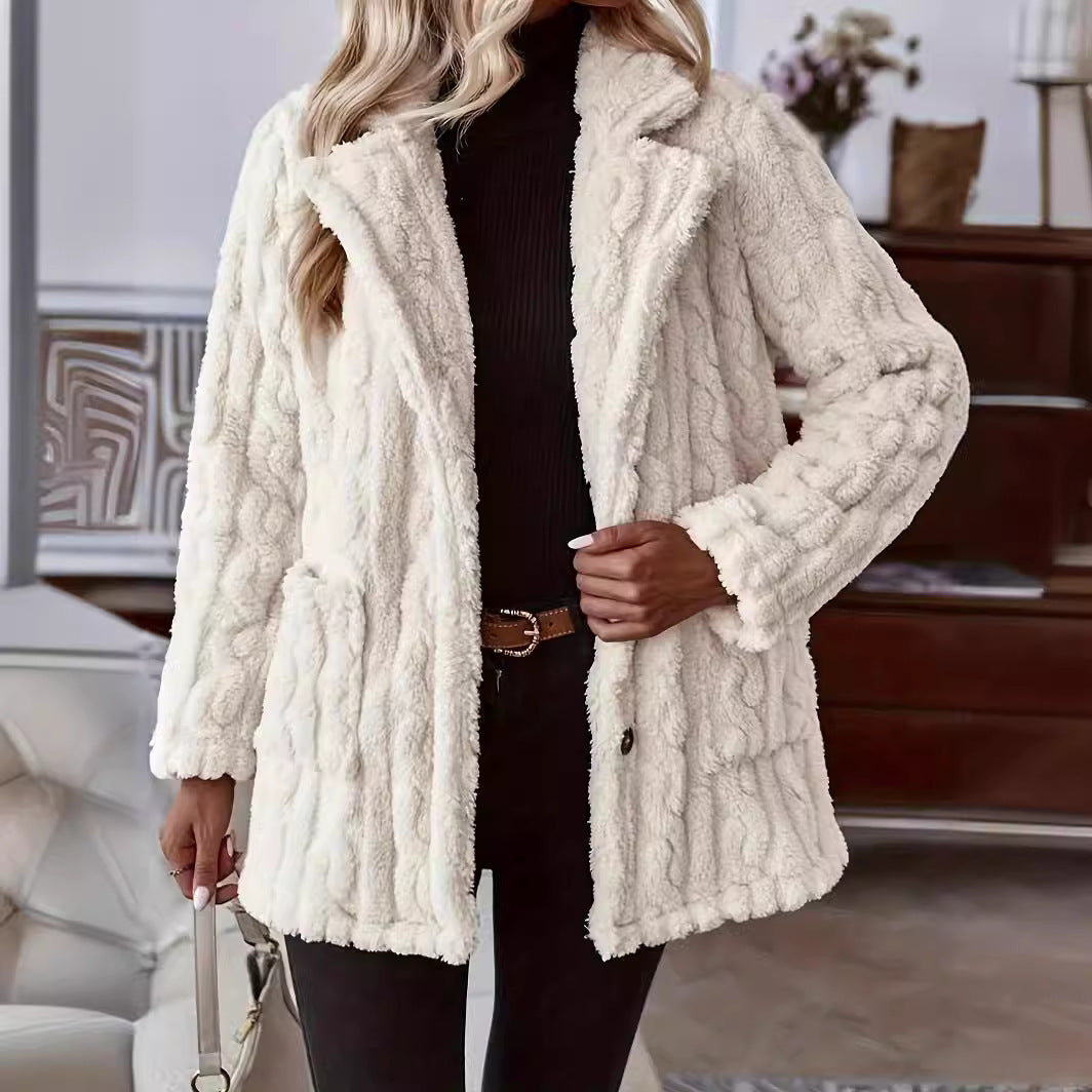 Plush Fleece Relaxed Fit Cardigan Jacket
