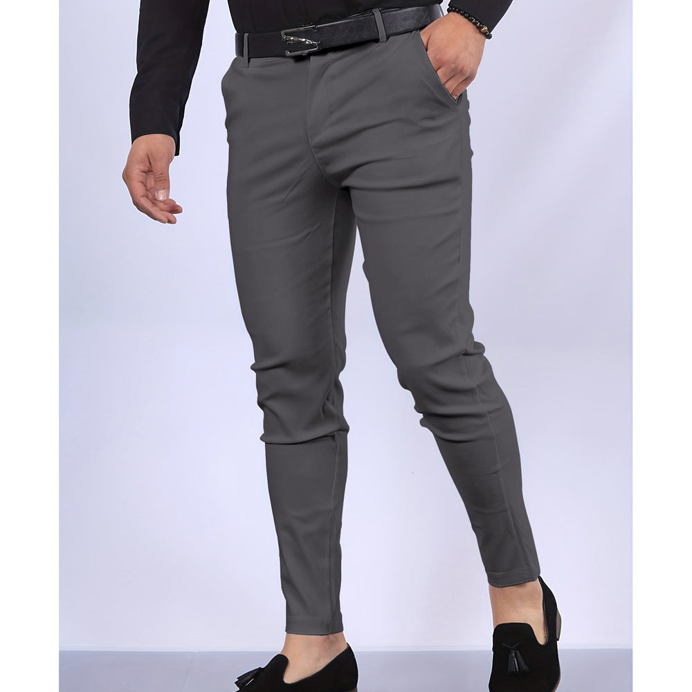 Men's Trousers – Slim Fit – Woven Fabric – Faux Pockets – Full Length Formal Look
