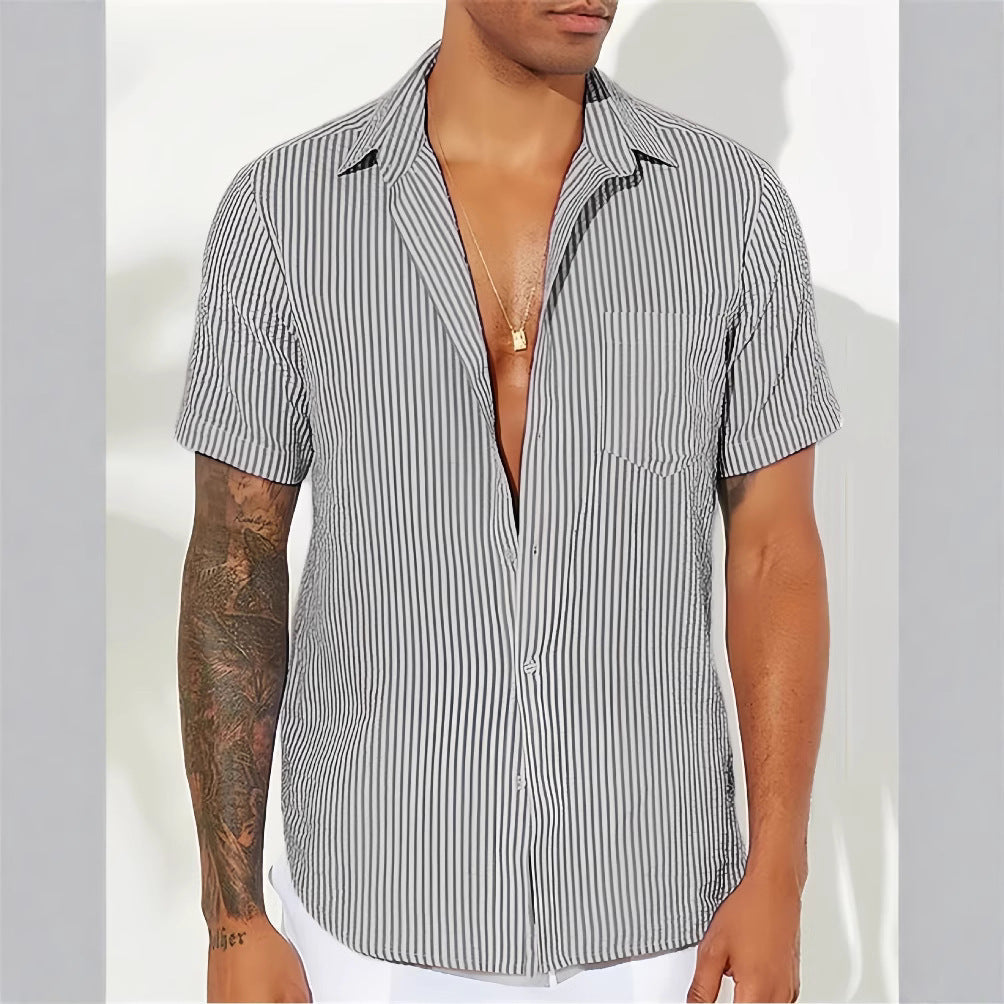 Cotton Blend Relaxed Fit Striped Shirt