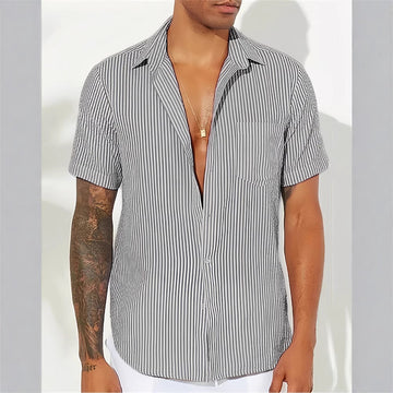 Cotton Blend Relaxed Fit Striped Shirt
