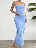 Dress for Women – Strapless – Tailored – Ankle-Length – Asymmetric Ruffle Details