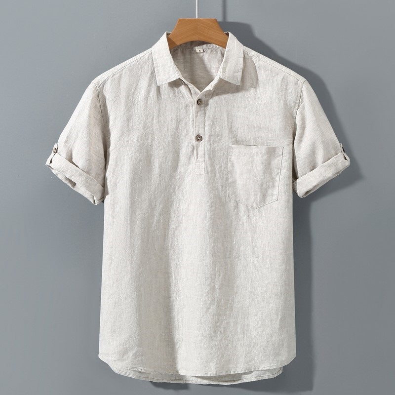 Linen Relaxed Fit Short Sleeve Polo Shirt