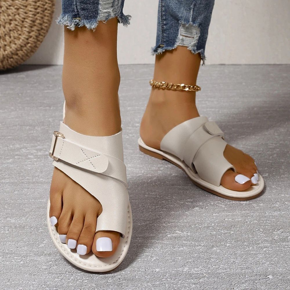 Women's Sandals - Genuine Leather - Open Toe - Comfortable Flat Sole - Casual Everyday