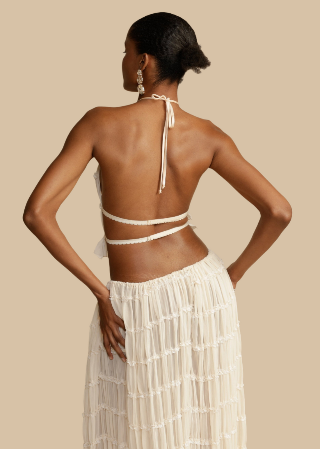 Light Airy Ruched Halterneck Maxi Two-piece Set
