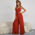 Women's Jumpsuit – Sleeveless – V-Neck with Buttons – Tailored Fit – Wide-Leg Design