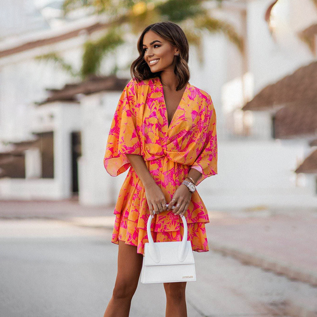 Light Airy Floral Print V-Neck Dress