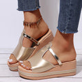 Women's Platform Sandals – Slip-On – Open Toe – Wide Strap – Comfort Everyday Shoes