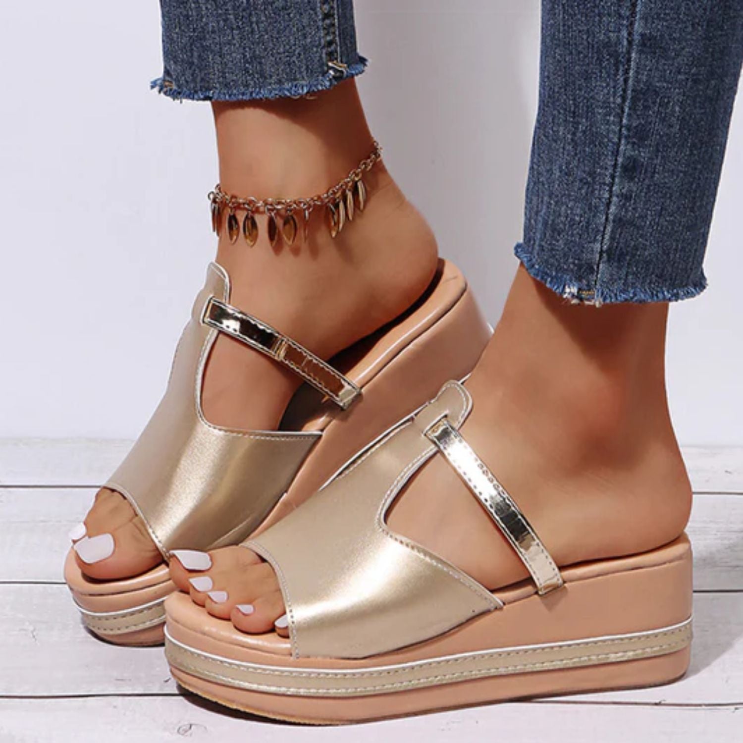 Women's Platform Sandals – Slip-On – Open Toe – Wide Strap – Comfort Everyday Shoes