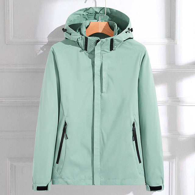 Water-Resistant Hooded Zippered Rain Jacket
