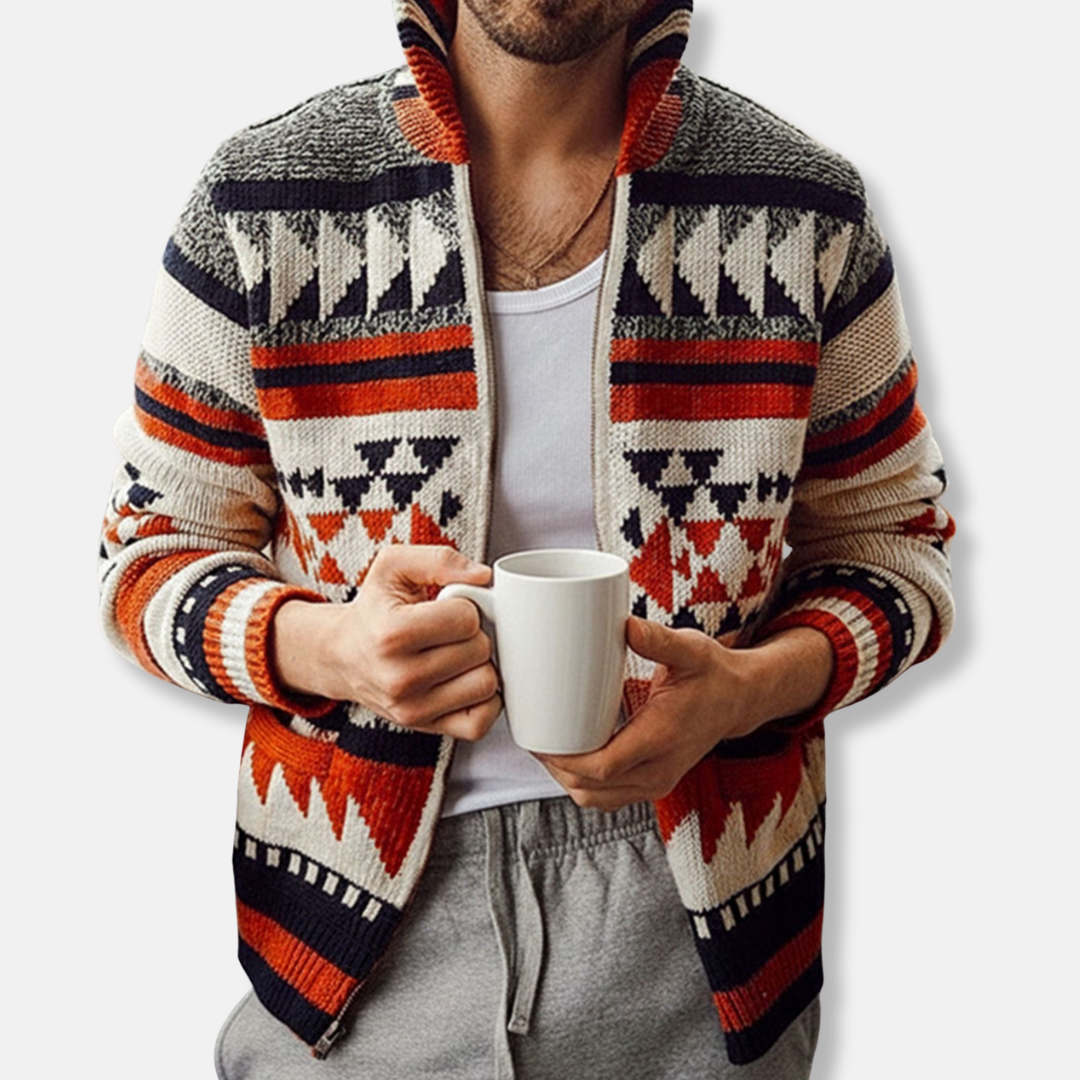 Wool Knit Tribal Pattern Relaxed Fit Cardigan