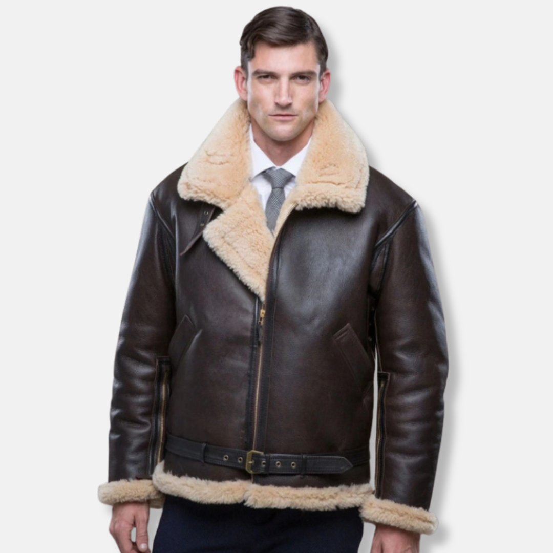 Belted Leather Look Structured Fur Coat