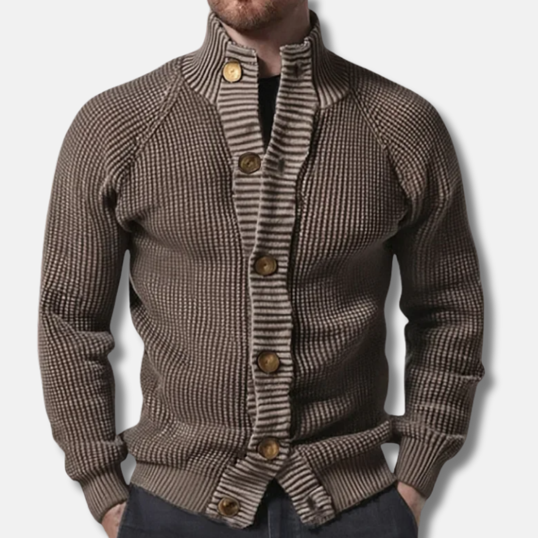 Slim Fit Ribbed Knit Stand Collar Cardigan