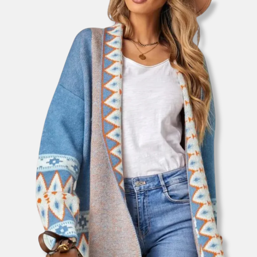 Knit Blend Longline Geometric Tribal Cardigan