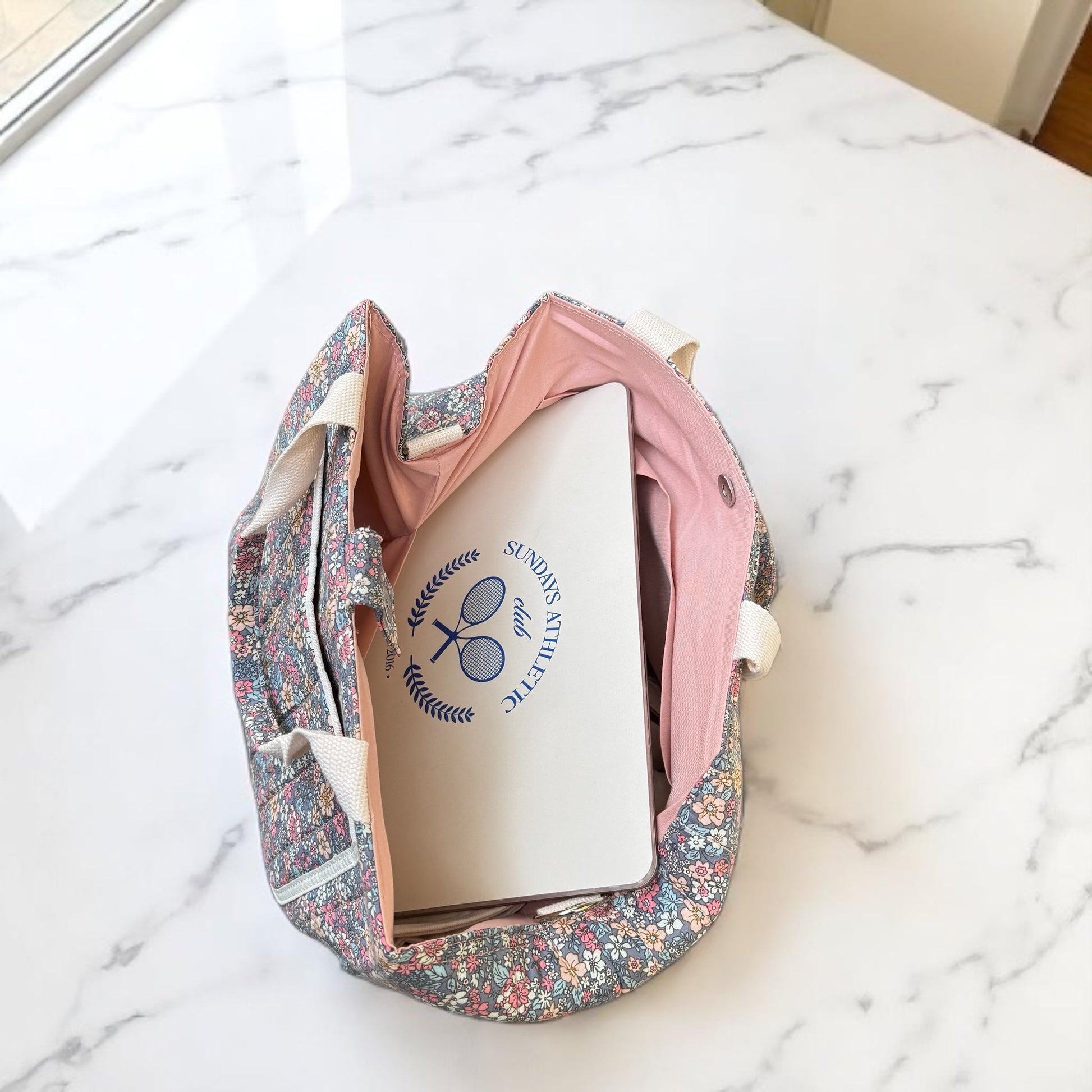 Quilted Cotton Piped Pocket Tote Bag