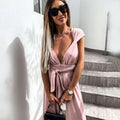 Women's Jumpsuit - Sleeveless with Deep V-Neck - Waist Tie - Wide Leg Fit