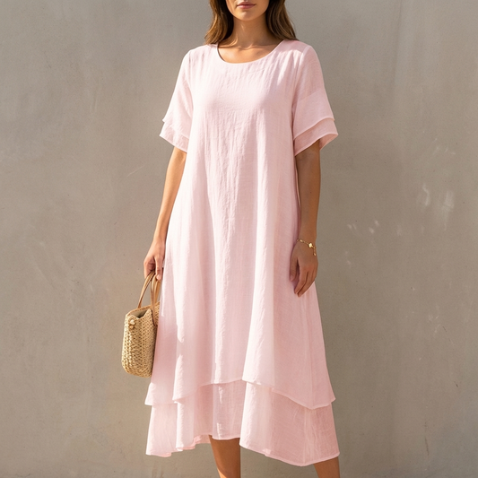 Flowing A-Line Midi Dress with Tiered Asymmetrical Hem