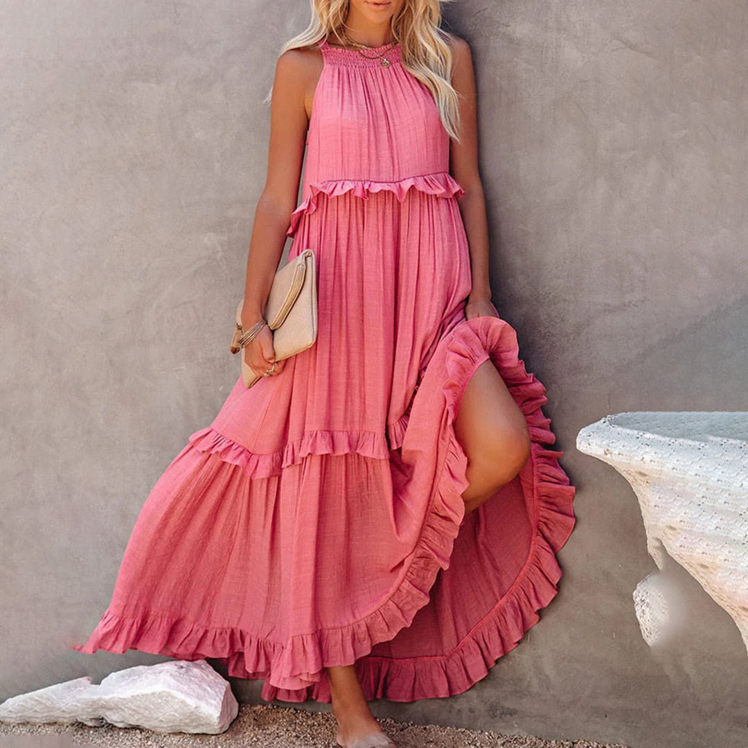 Women's Maxi Dress - Sleeveless Halterneck - A-line Fit - Light and Airy Design