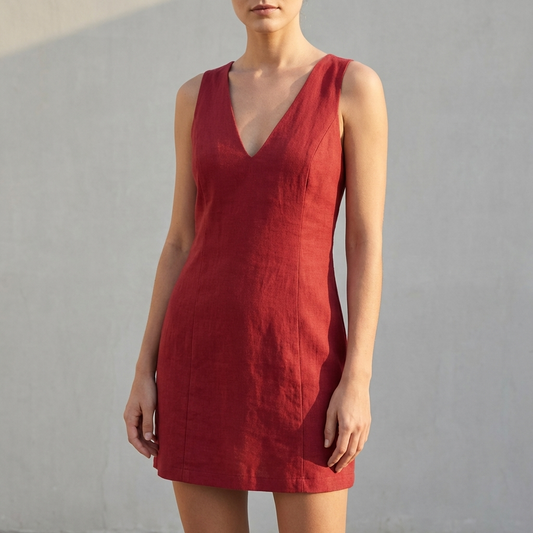 Fitted Mini Dress with Plunging V-Neckline and Princess Seams