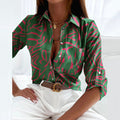 Women's Shirt Blouse - Long-Sleeved Lightweight Design - Classic Collar - Geometric Pattern