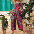 Women's Jumpsuit - Loose Fit - Patchwork Pattern - Long Legs - With Side Pockets
