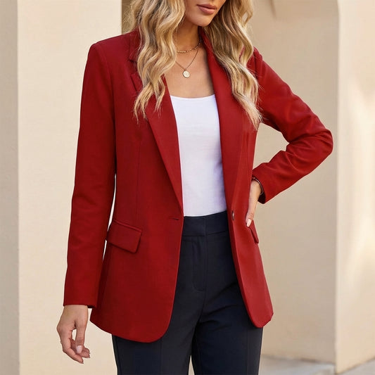 Tailored Hip-Length Blazer with Notched Lapels and Flap Pockets