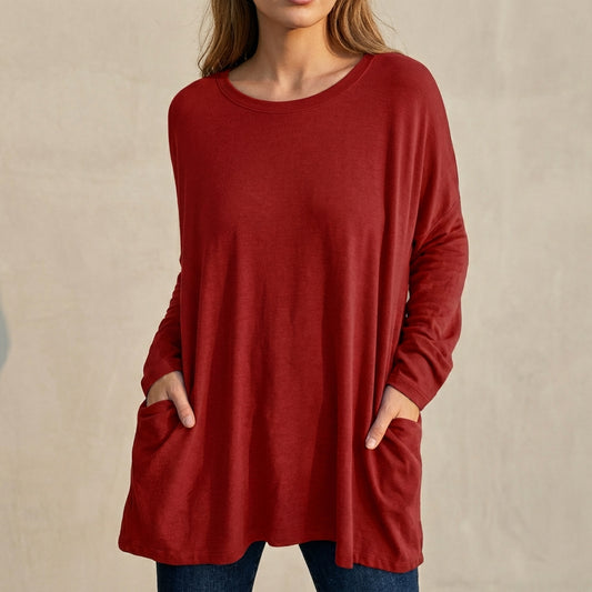 Lightweight Oversized Textured Tunic with Contemporary Front Patch Pocket Detail