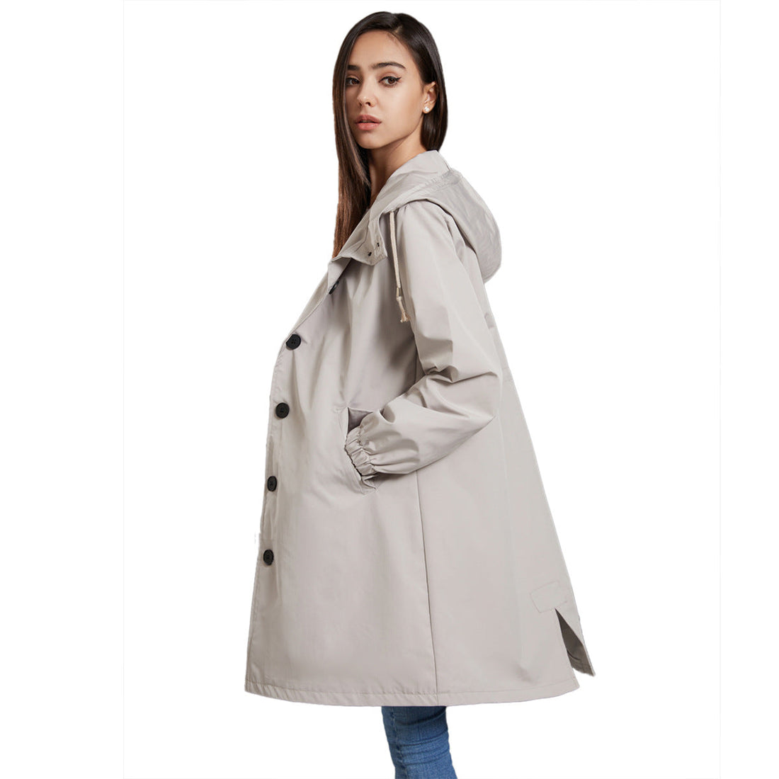 Nancy A-Line Raincoat | Hooded Button Front Raincoat