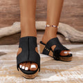 Women's Wedge Sandals - Cut-Out Design - Cork Sole - Slip-On Comfort