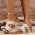 Women's Wedge Sandals - Cut-Out Design - Cork Sole - Slip-On Comfort