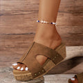 Women's Wedge Sandals - Cut-Out Design - Cork Sole - Slip-On Comfort