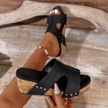 Women's Wedge Sandals - Cut-Out Design - Cork Sole - Slip-On Comfort