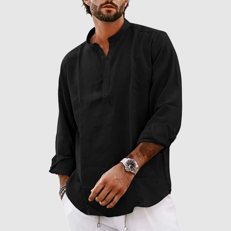 Men's Henley Shirt – Relaxed Fit – Natural Fibers – Long Sleeves – Band Collar