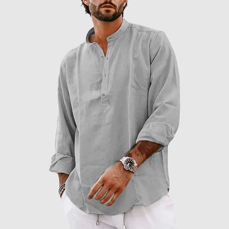Men's Henley Shirt – Relaxed Fit – Natural Fibers – Long Sleeves – Band Collar