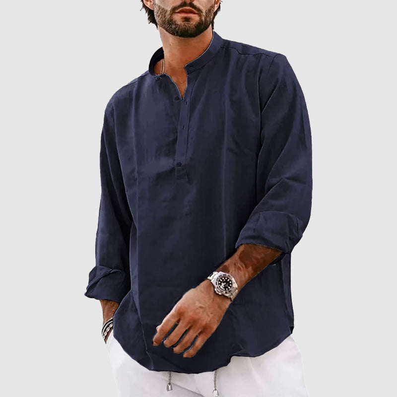 Men's Henley Shirt – Relaxed Fit – Natural Fibers – Long Sleeves – Band Collar