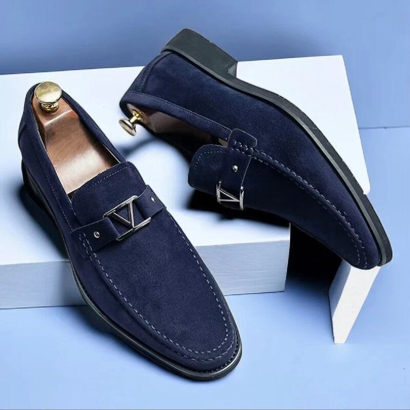 Suede Metal Detail Slip-On Loafers
