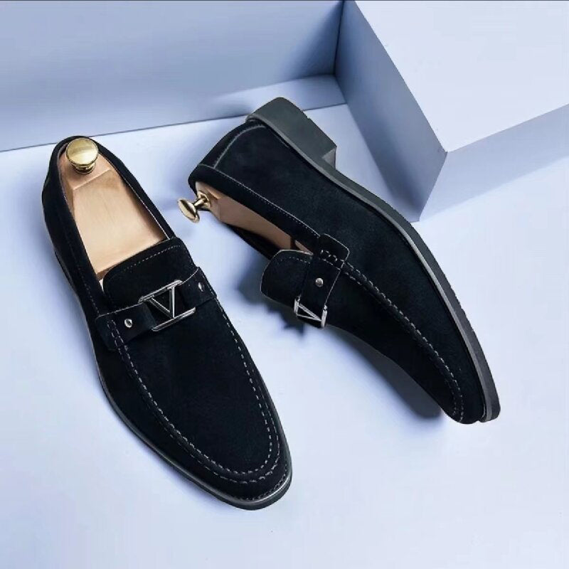 Suede Metal Detail Slip-On Loafers