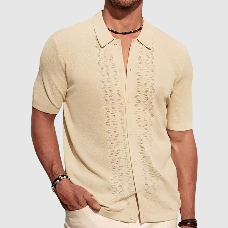 Men's Knit Shirt – Relaxed Fit – Short Sleeve – Lightweight Breathable Button Closure