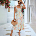 Women's Midi Dress - Floral - Sweetheart Neckline - Tie Straps - Light and Breathable