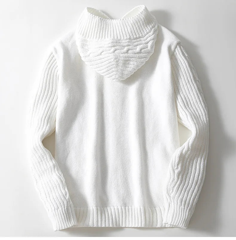 Wool Cable Knit Hooded Cardigan Sweater