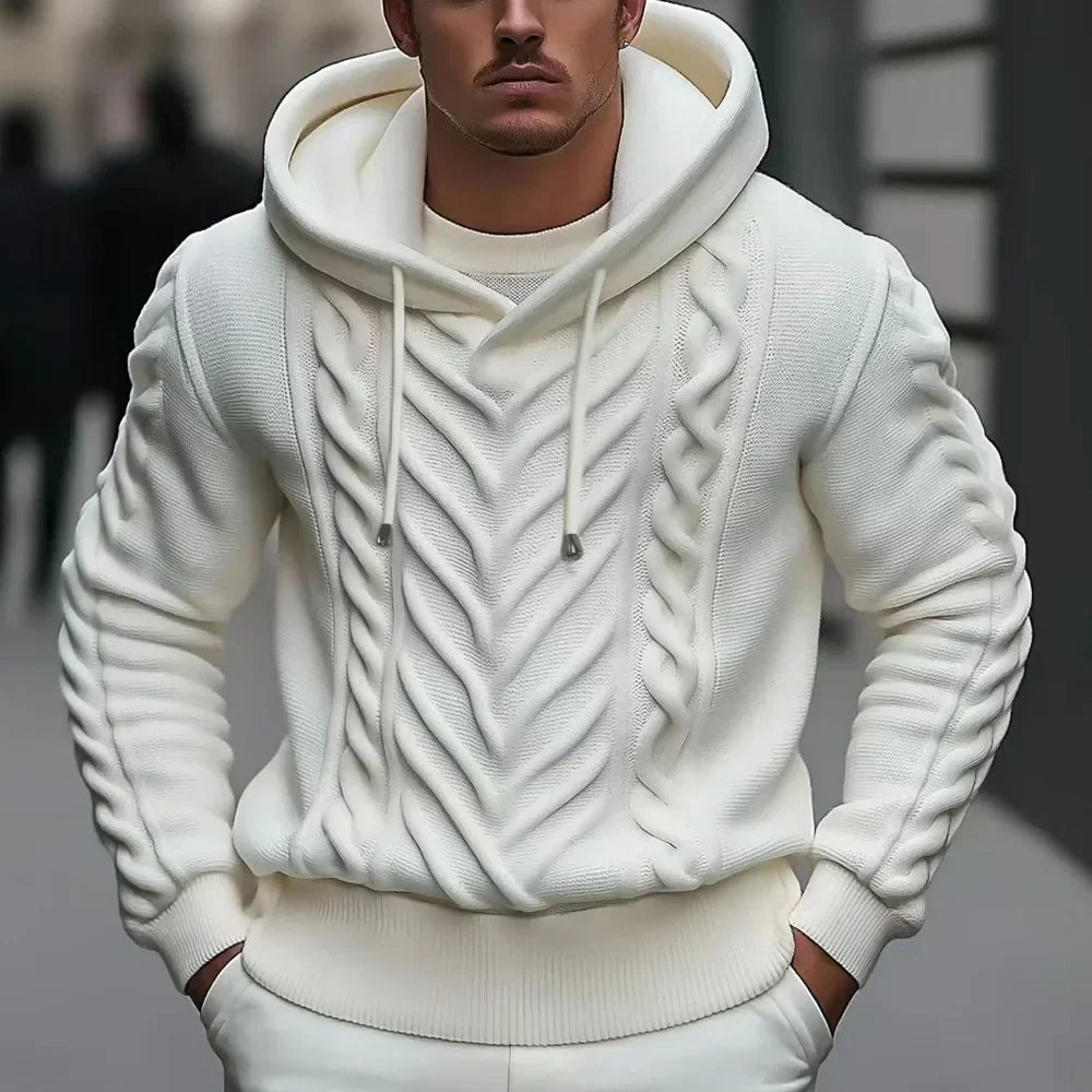 Cable Knit Wool Blend Relaxed Hooded Sweater