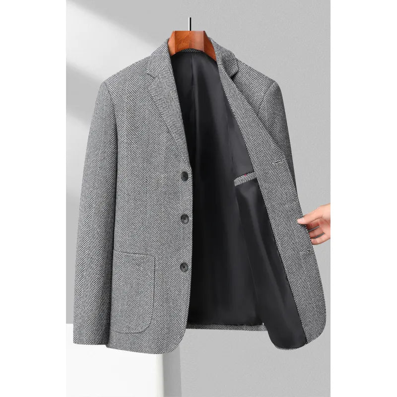 Tailored Fit Herringbone Wool Blend Blazer