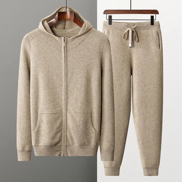 Unisex joggingsæt – Cashmere – Afslappet pasform – Lynlås hættetrøje – Cuffede bukser