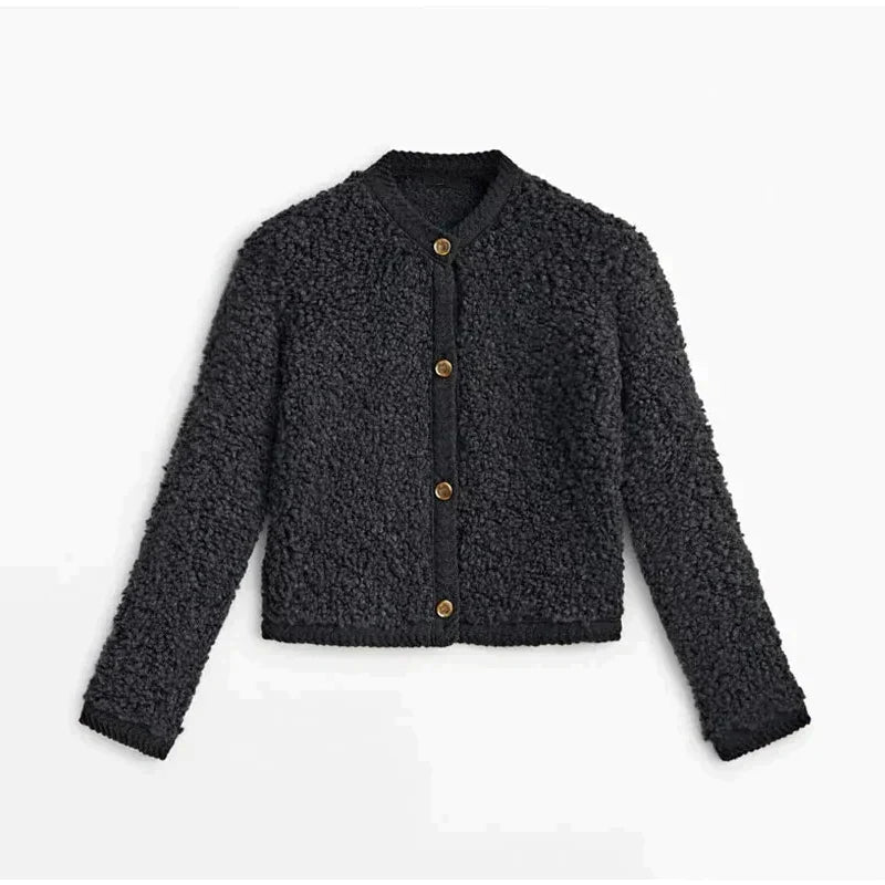 Fuzzy Texture Relaxed Fit Button Front Teddy Coat