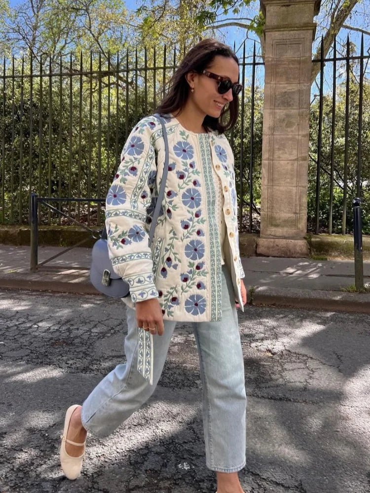 Embroidered Floral Straight Cut Jacket